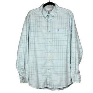 SOUTHERN TIDE Classic Fit Button Down Shirt, Mint & Blue Plaid, Size Large